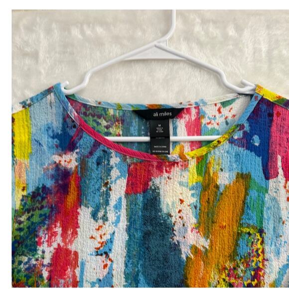 Ali Miles Ruffle Flowy Colorful Top M Festival Artsy Texture - Picture 2 of 9